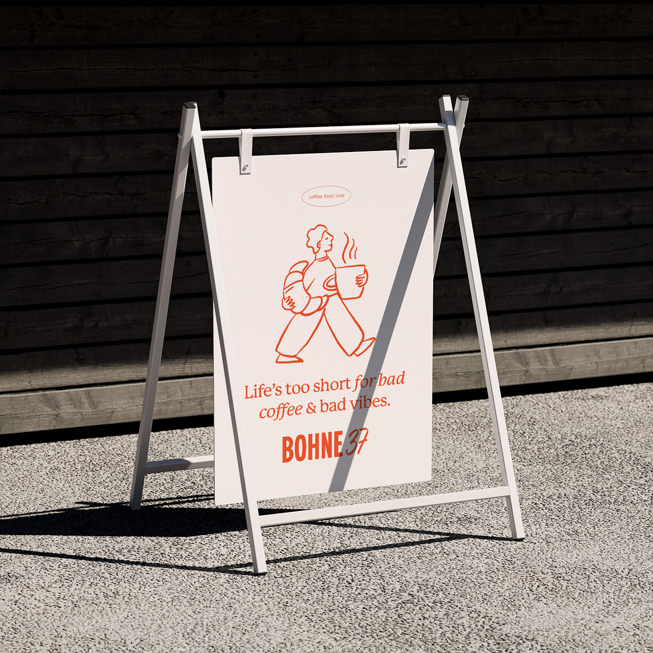 BRand Design Bohne 37 Aufsteller mit Brand Illustration, Logo und Typografie